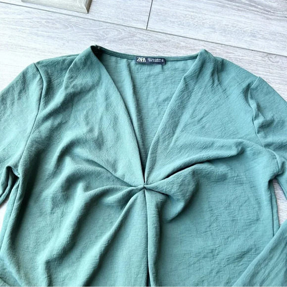 Zara Green V Neck Long Sleeve Shift Dress - Picture 5 of 15